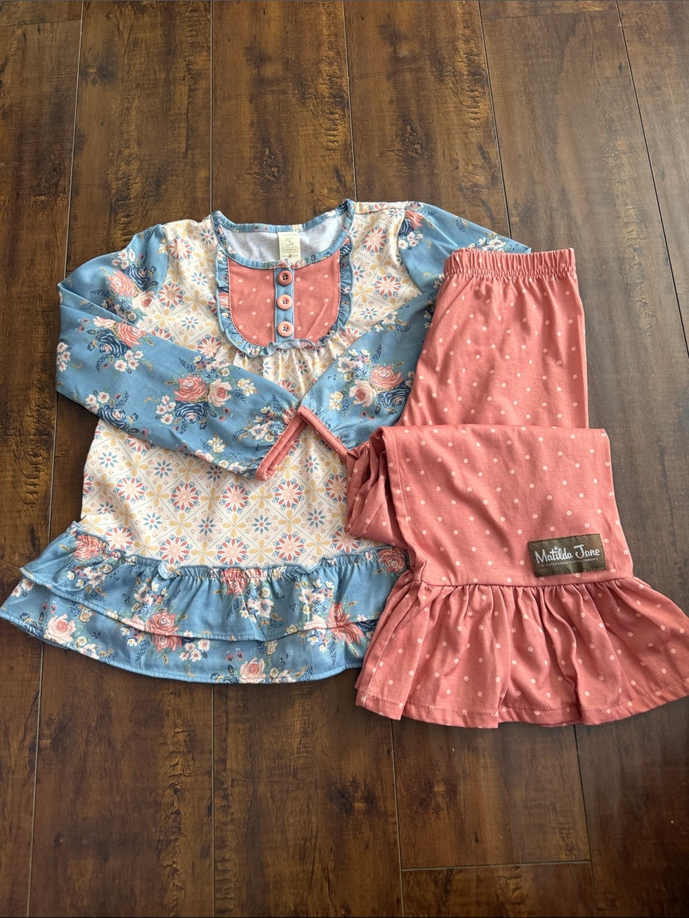 Matilda Jane Blue Floral & Pink Polka Dot Kids Pajama Set